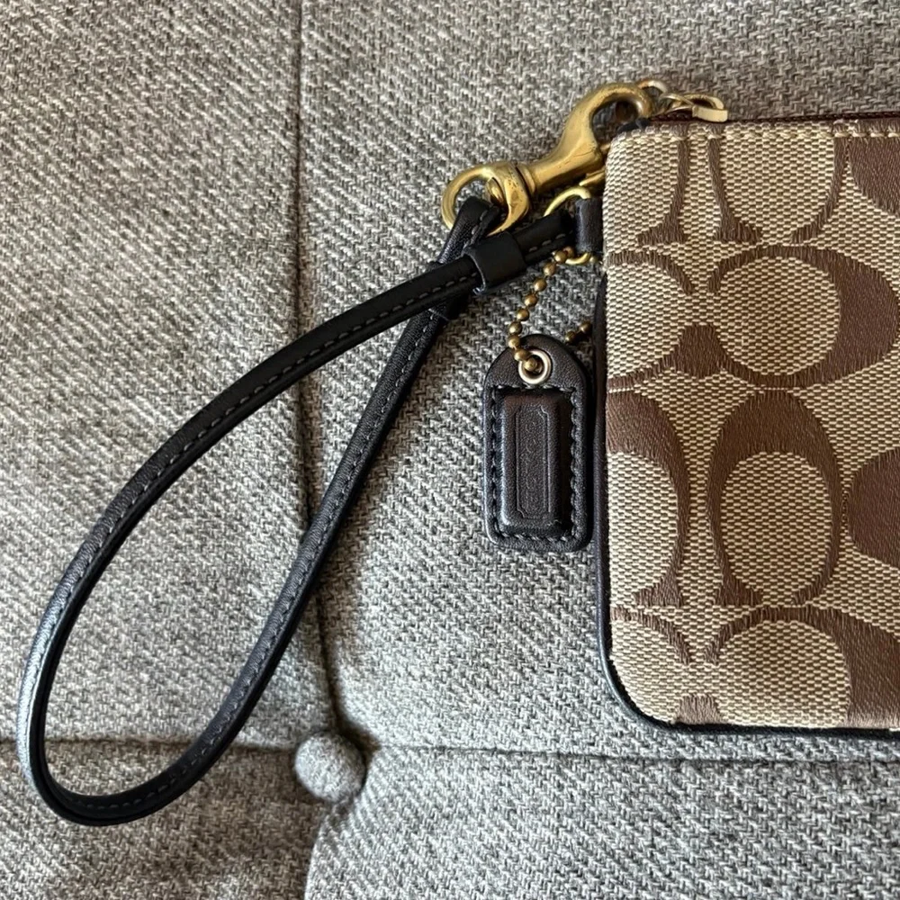 Vintage Coach Signature Canvas Wristlet Tattersall Plaid Lining Brown Y2K Rare - Picture 3 of 6
